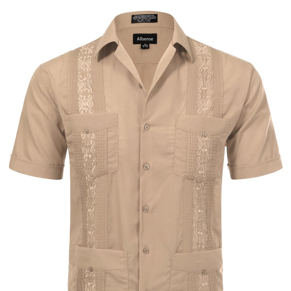 Men's Short Sleeve Cuban Guayabera Shirt Khaki